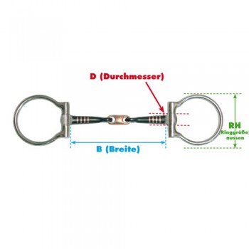 Dee-Ring Westernsnaffle-Gebiss, doppelt gebrochen 16 cm (6-1/4" inch/Zoll)