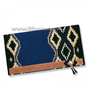 Diamand blau Showdecke Blanket, echt Wolle mit Lederbesatz und Tassel